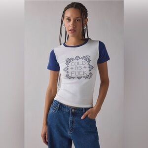 Urban Outfitters Cold As F*ck AF Fair Isle Graphic Raglan Baby Tee